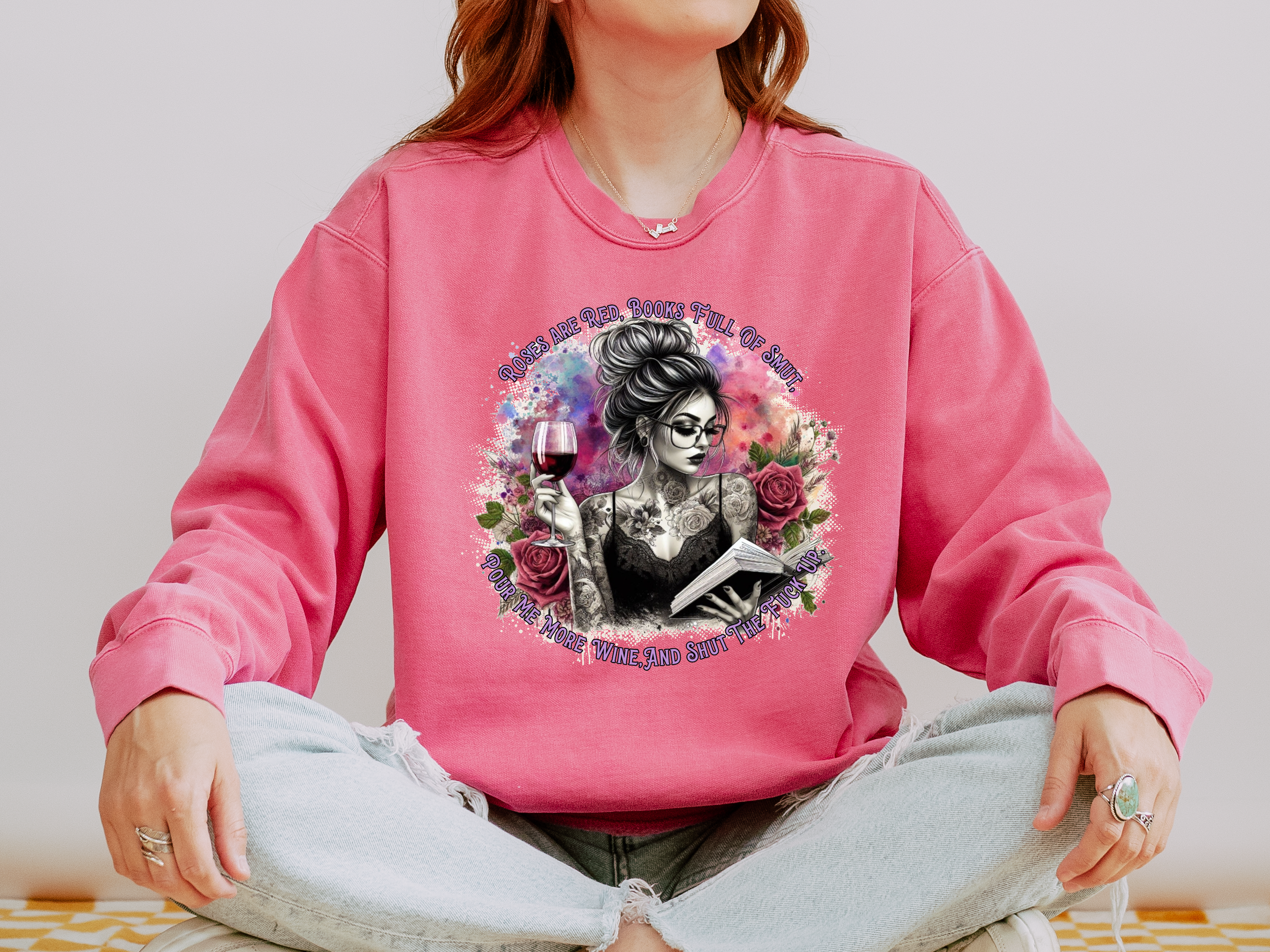 Sassy Sally Smut Girl | Crew Neck Sweatshirt | Messy Bun Girl | Spicy Attitude | Women's Sweatshirt