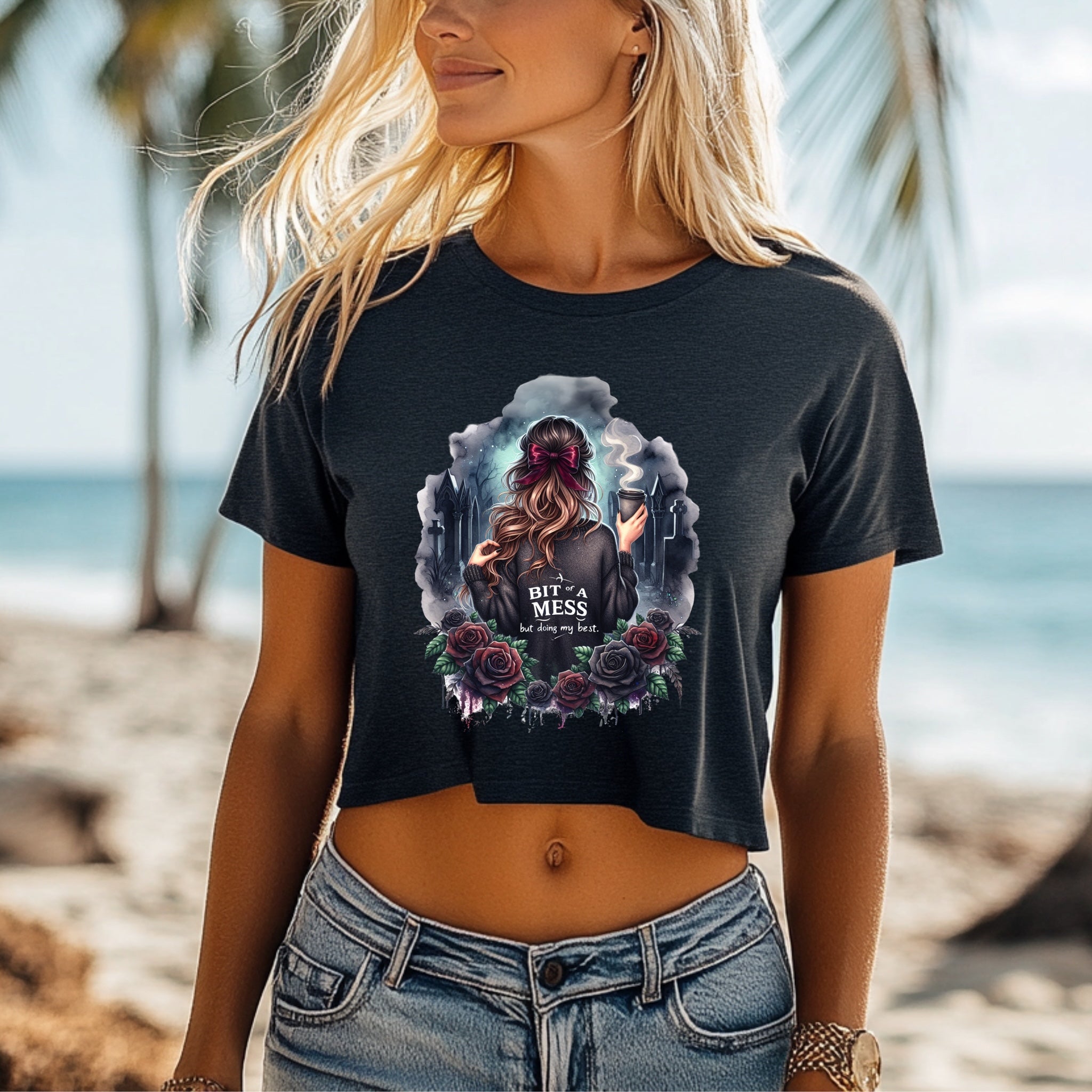 Bit of a Mess But Doin My Best | Womens Flowy Cropped Tee | Bella Canvas | Short Sleeve T-shirt | Spicy Disaster