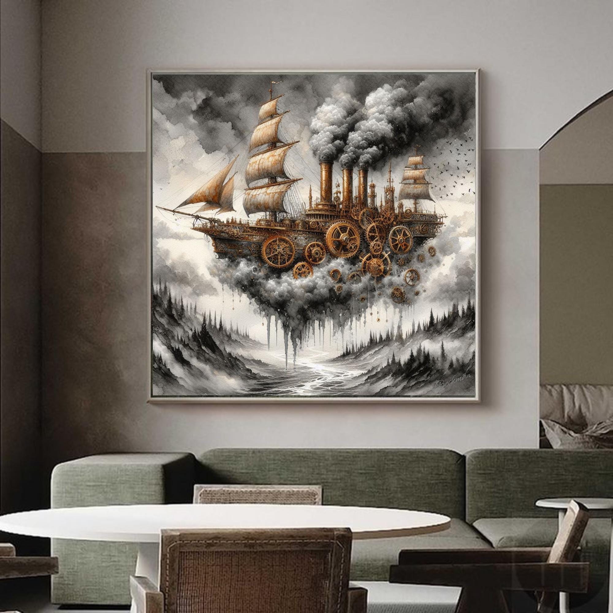 2 Pages Steampunk in the Skies Digital Prints Wall Decor| Ocean Wall Art| Printable Wall Art| Titanic Poster| Unique Gift|  Ship Decor| Art