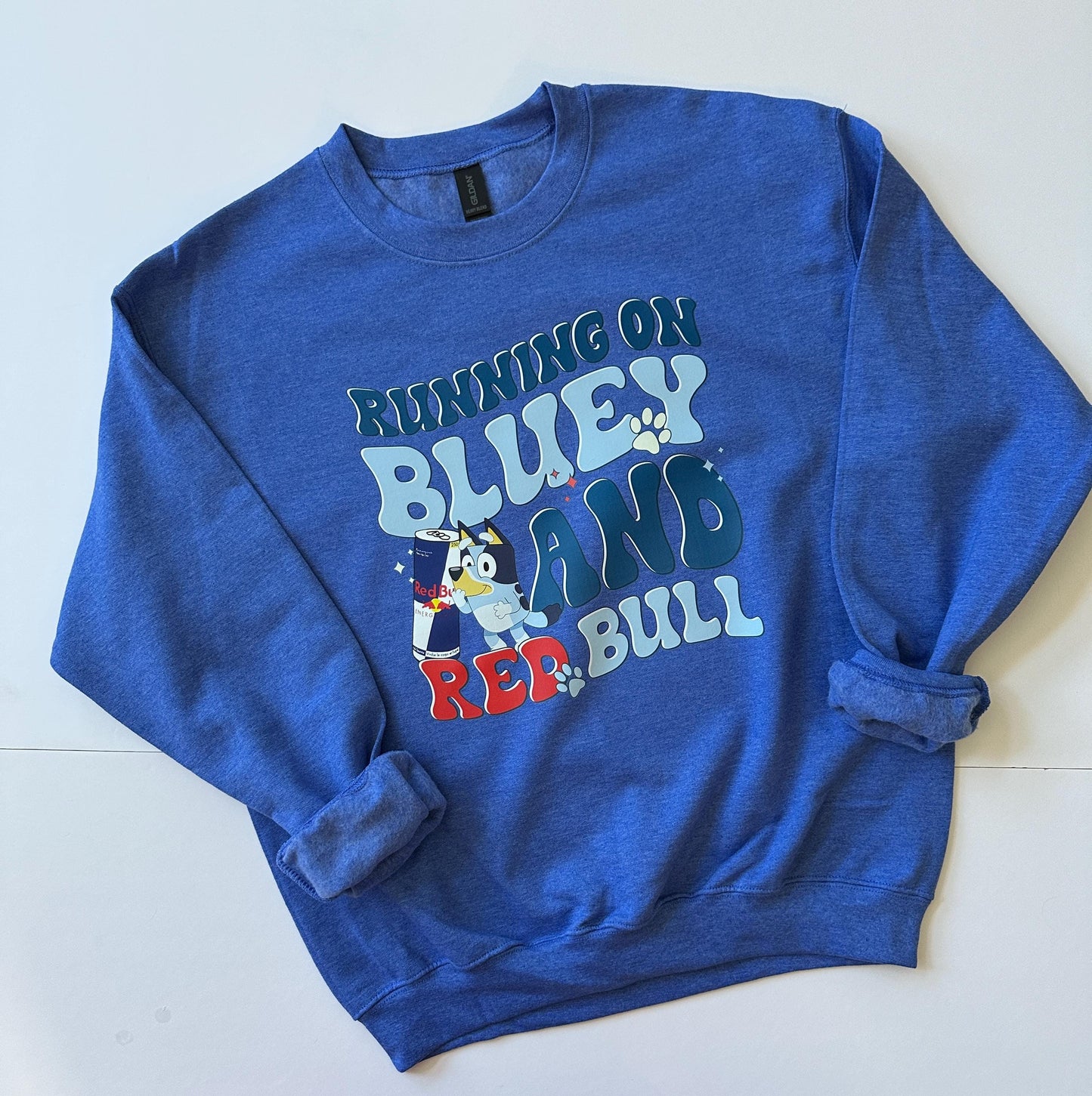 RUNNING ON BLUEY and Red Bull Crew Neck Sweatshirt Mens or Women's Unisex fit