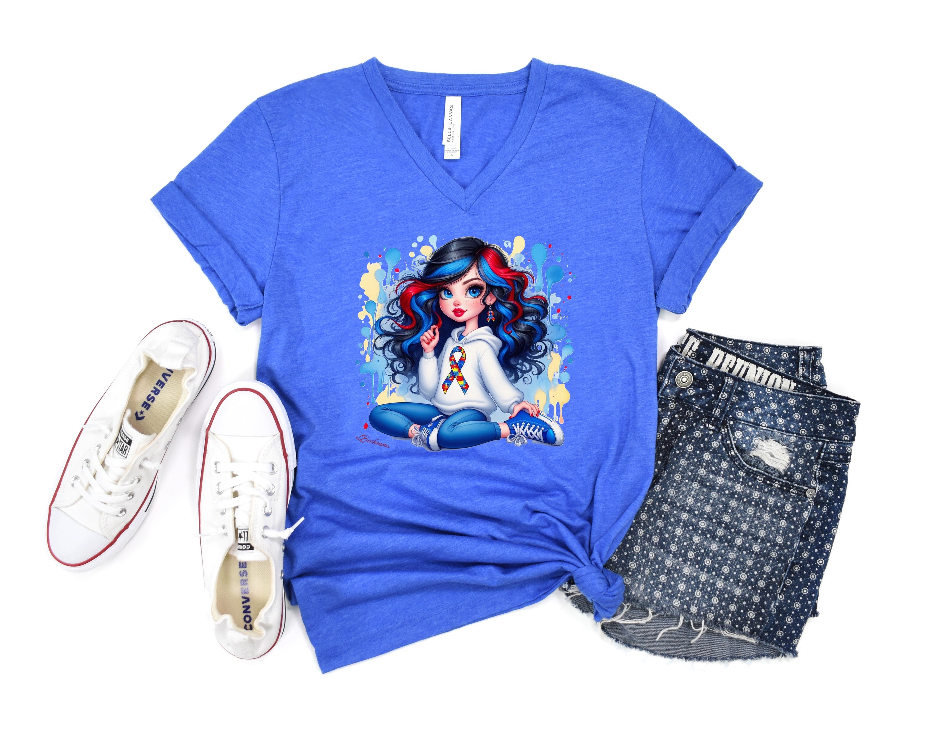 Autism Awareness | V-Neck T-Shirt | Teen Girl | Short Sleeve | Bella Canvas