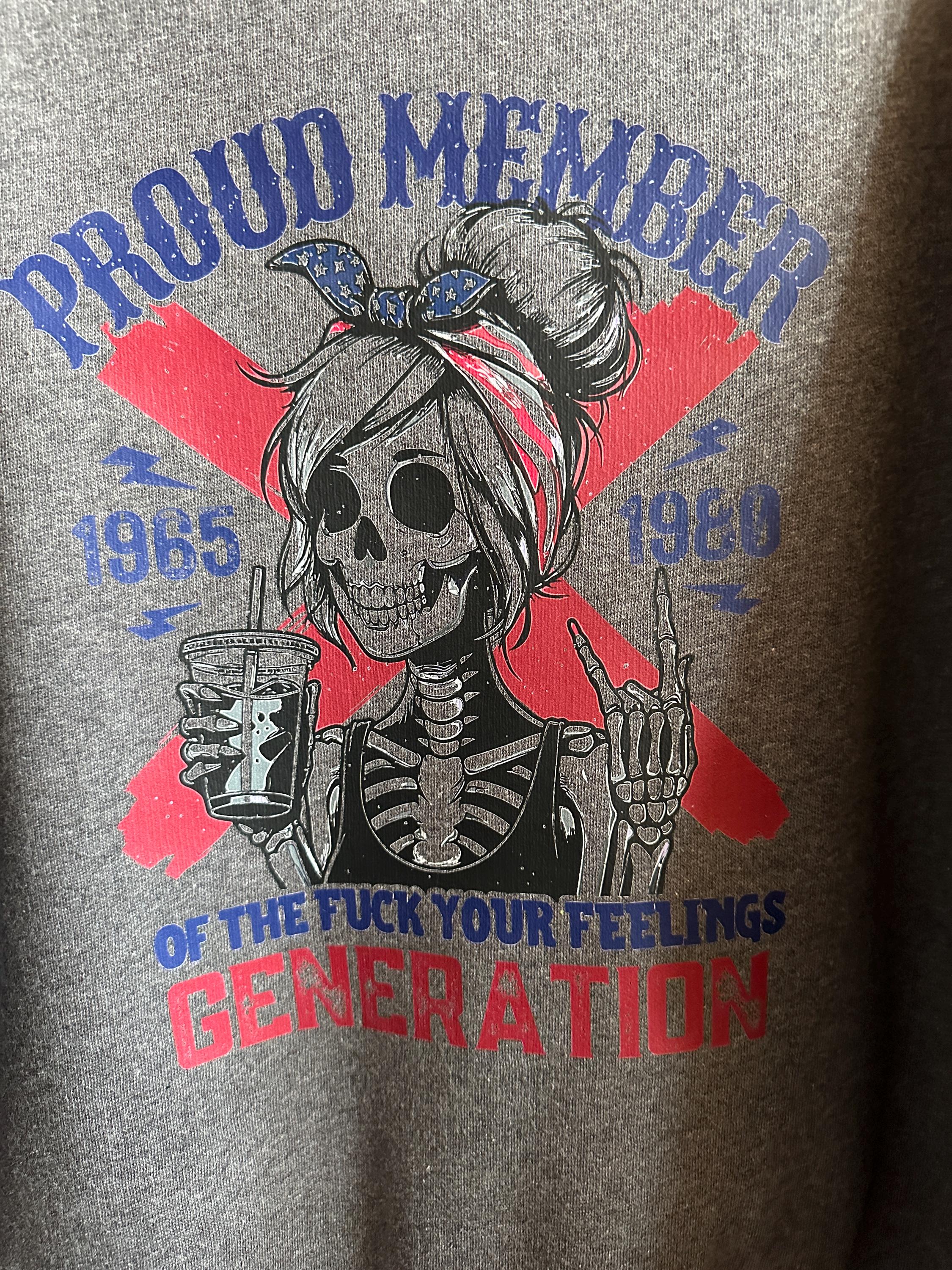 Generation X Hoodies Proud Member of the f*ck your feelings generation hoodie messy bun skeleton girl hoodie
