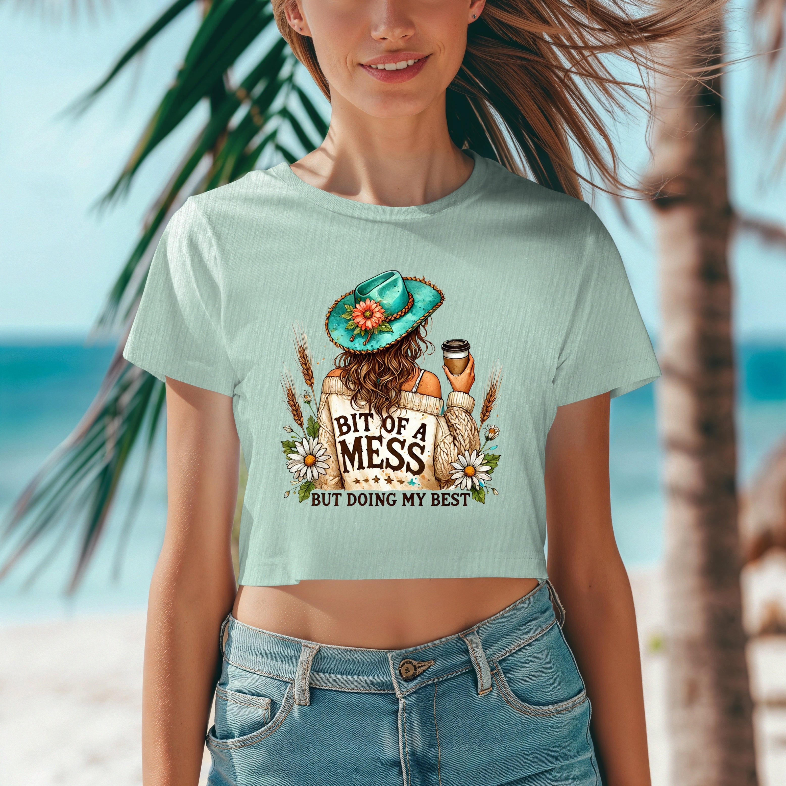 Bit of a Mess But Doin My Best | Womens Flowy Cropped Tee | Bella Canvas | Short Sleeve T-shirt | Spicy Disaster