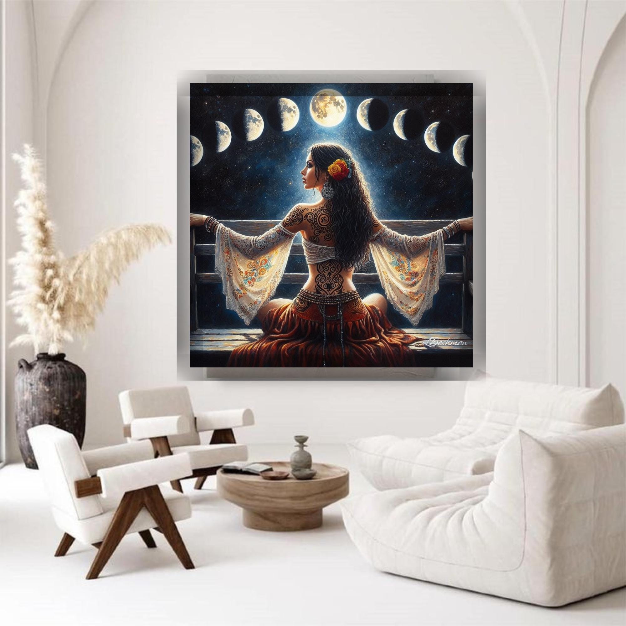 2 Page Namaste Moon's Blessing Wall Art Printable| Moon Phase Art| Spiritual Wall Decor| Moon and Stars Decor| Gothic Art| Wall Art Bedroom