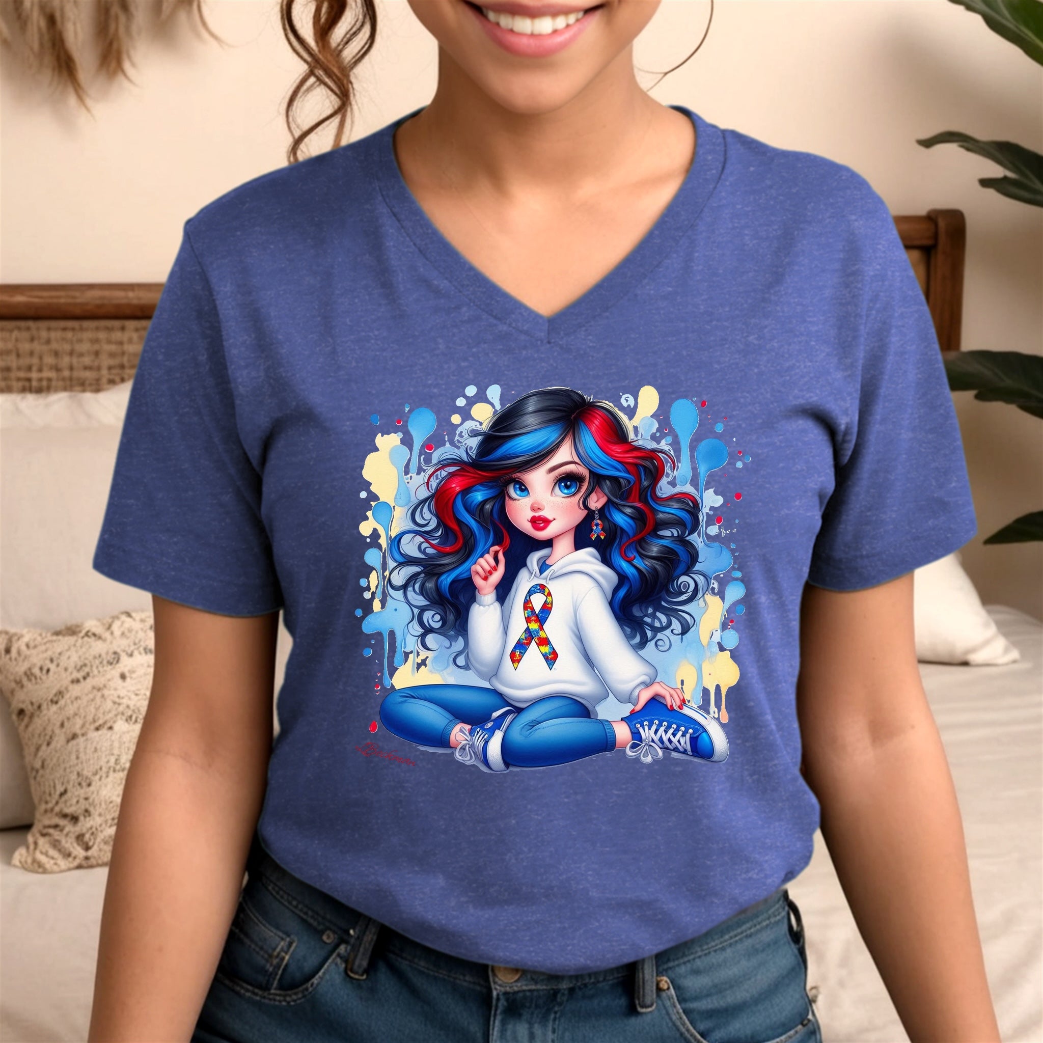 Autism Awareness | V-Neck T-Shirt | Teen Girl | Short Sleeve | Bella Canvas