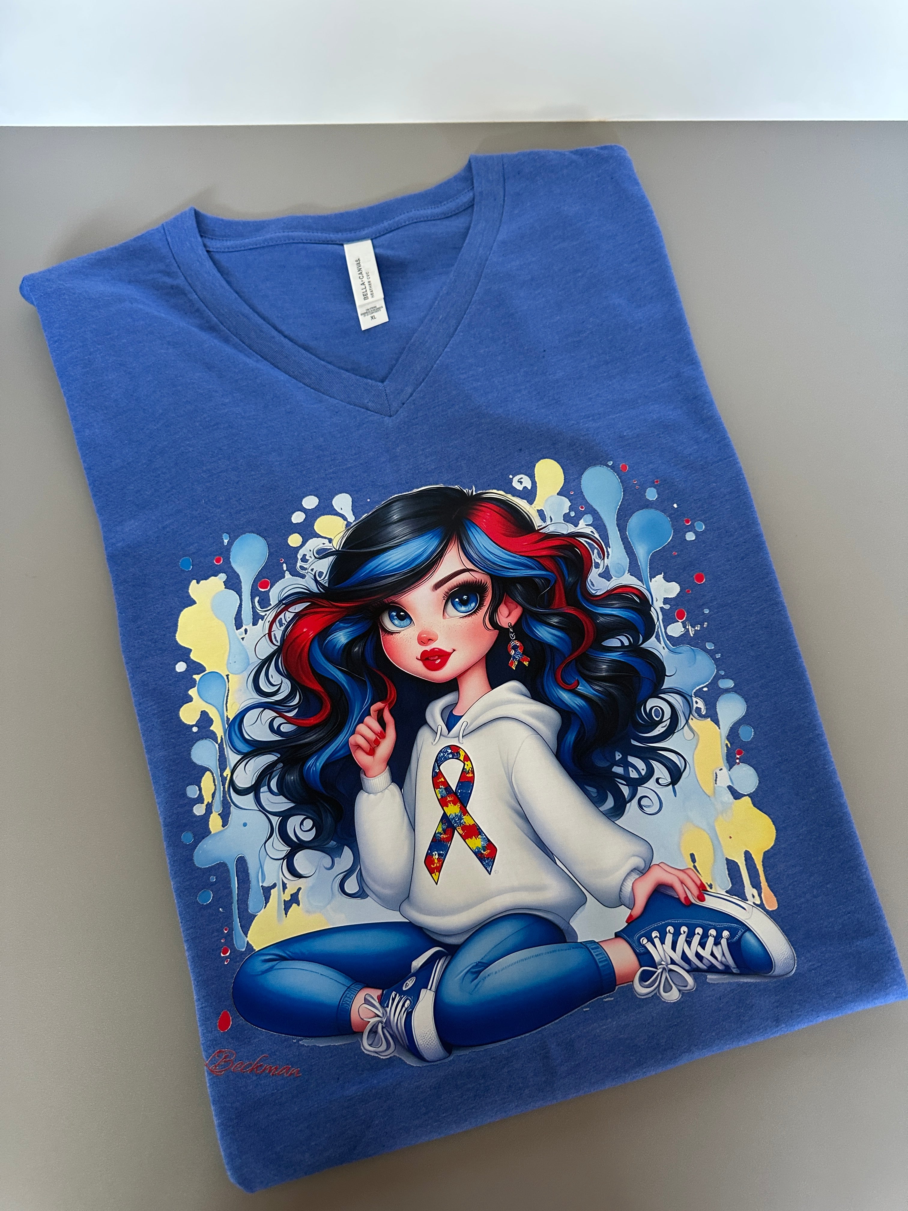 Autism girl V-neck tee Lightweight awareness t-shirt Autism pride shirt Comfortable autism shirt for teens