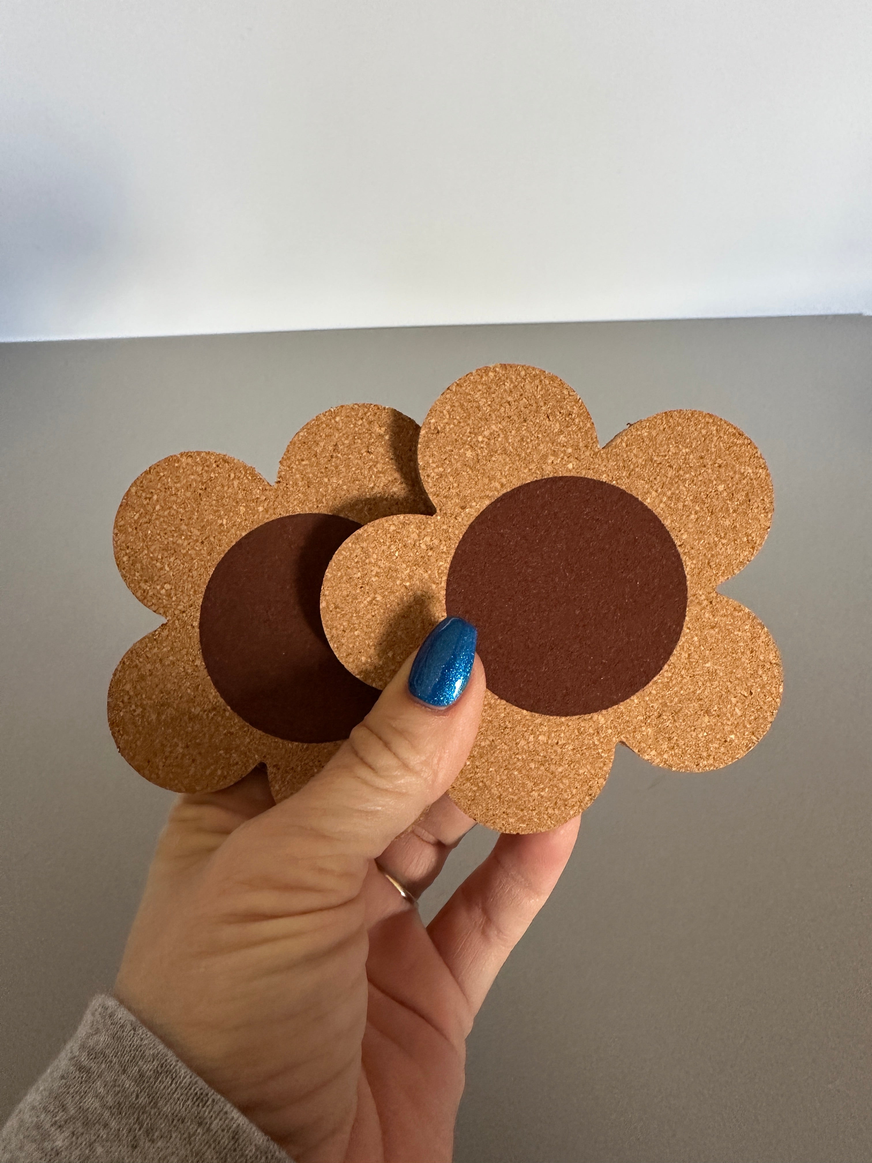 Boho Style Cork Coasters Table Protection Coasters​ Absorbent Cork Coasters for Drinks Handmade Flower Cork Coasters Flower-Shaped Cork Coasters Daisy Flower Cork Coasters