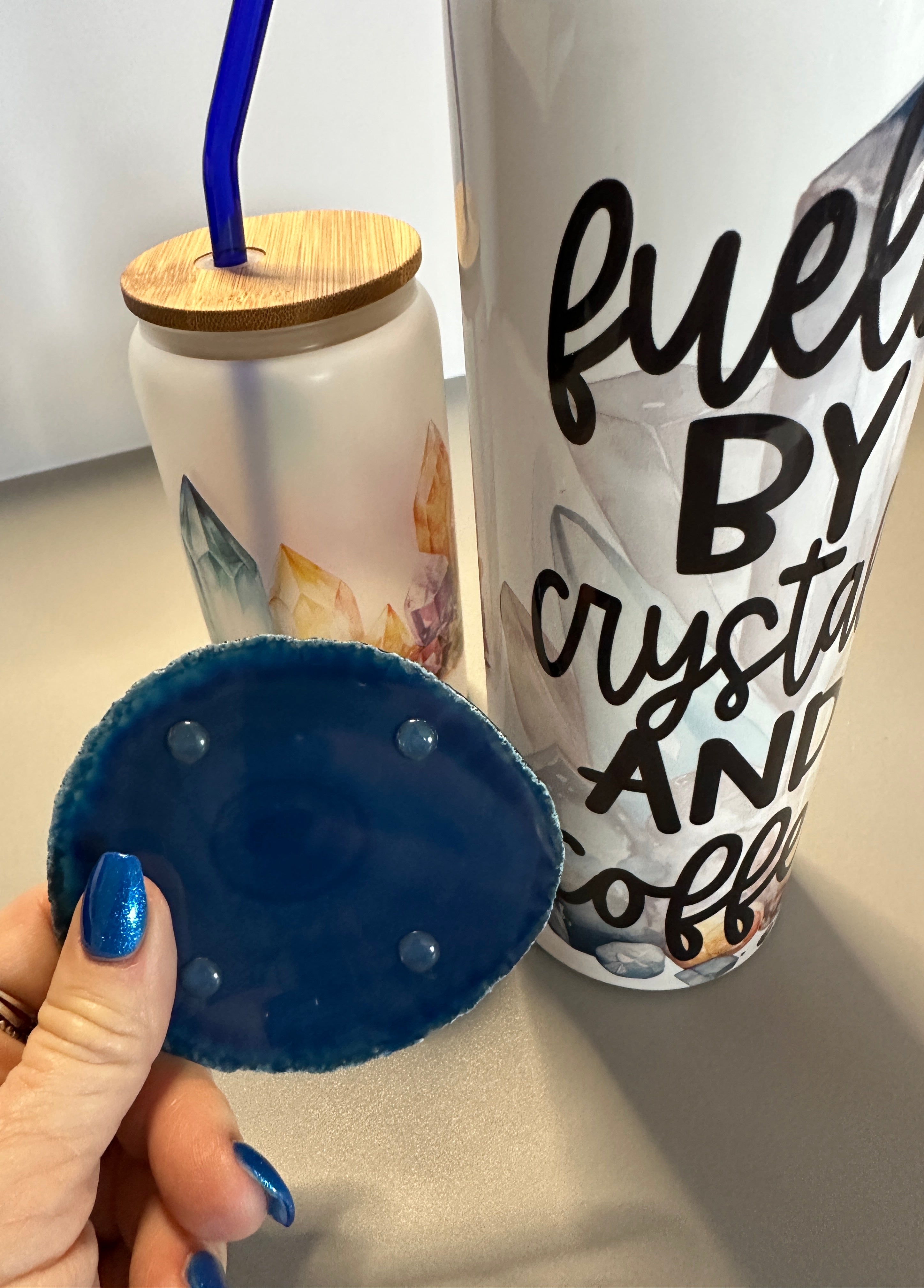 Tumbled stone gift set Libby cup with straw and lid Tumbler 