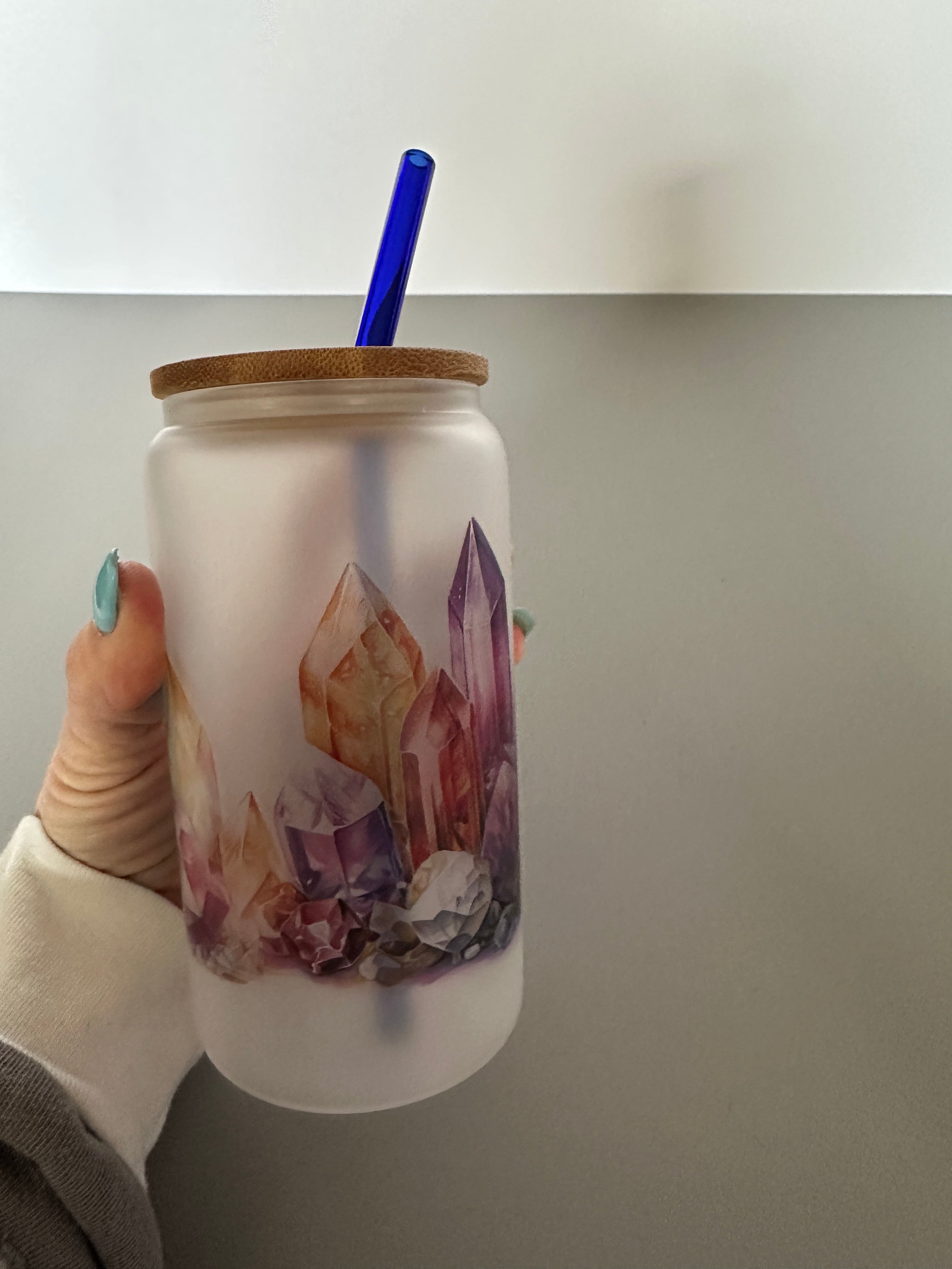 Libby cup with straw and lid Tumbled stone gift set Crystal lover cozy bundle
