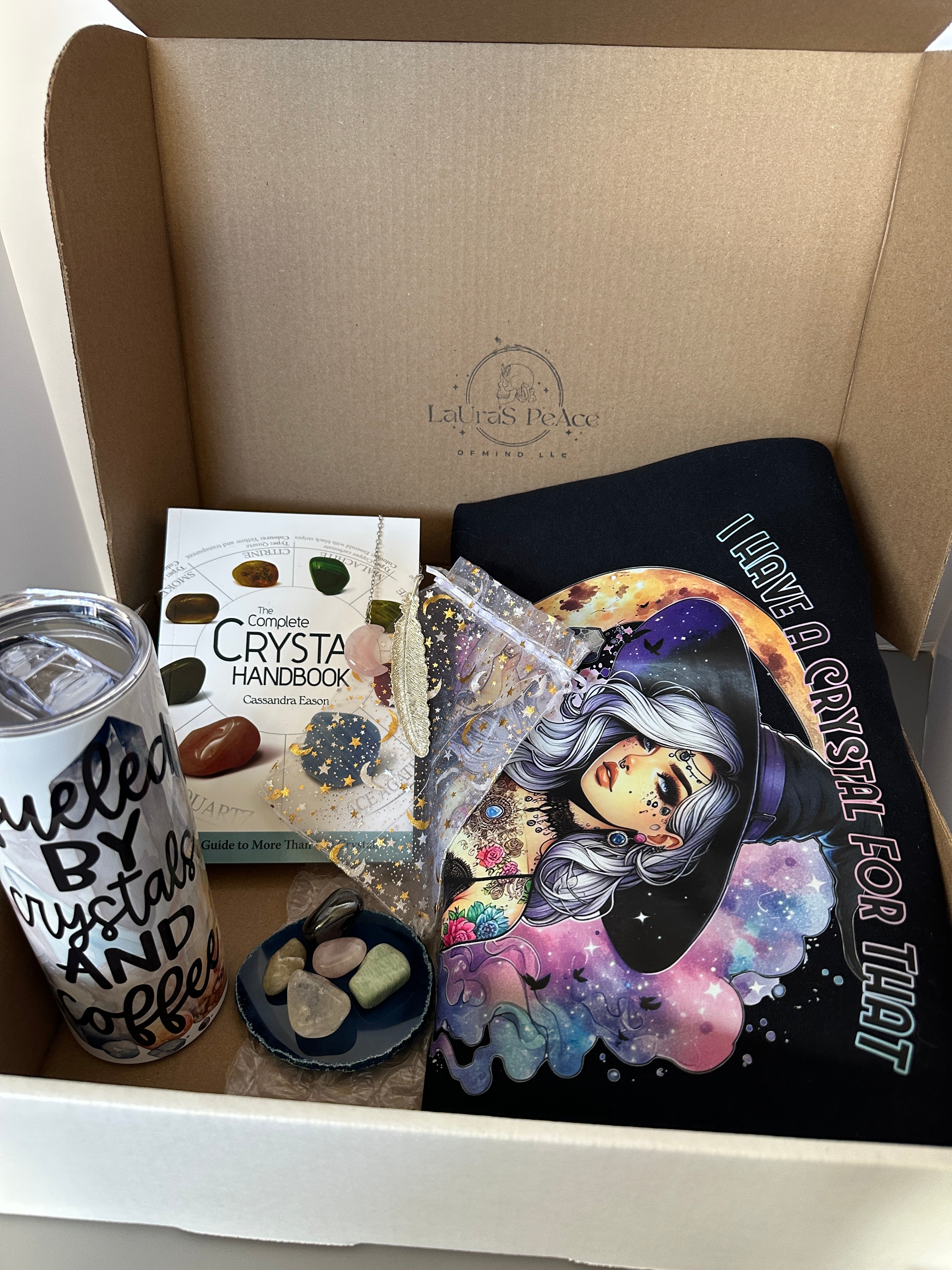 Crystal Handbook | Cozy Book Bundle | Crew Neck Sweatshirt | 20 oz Stainless Steel Tumbler | 16 0z Glass Libby Style Cup | Crystal Set