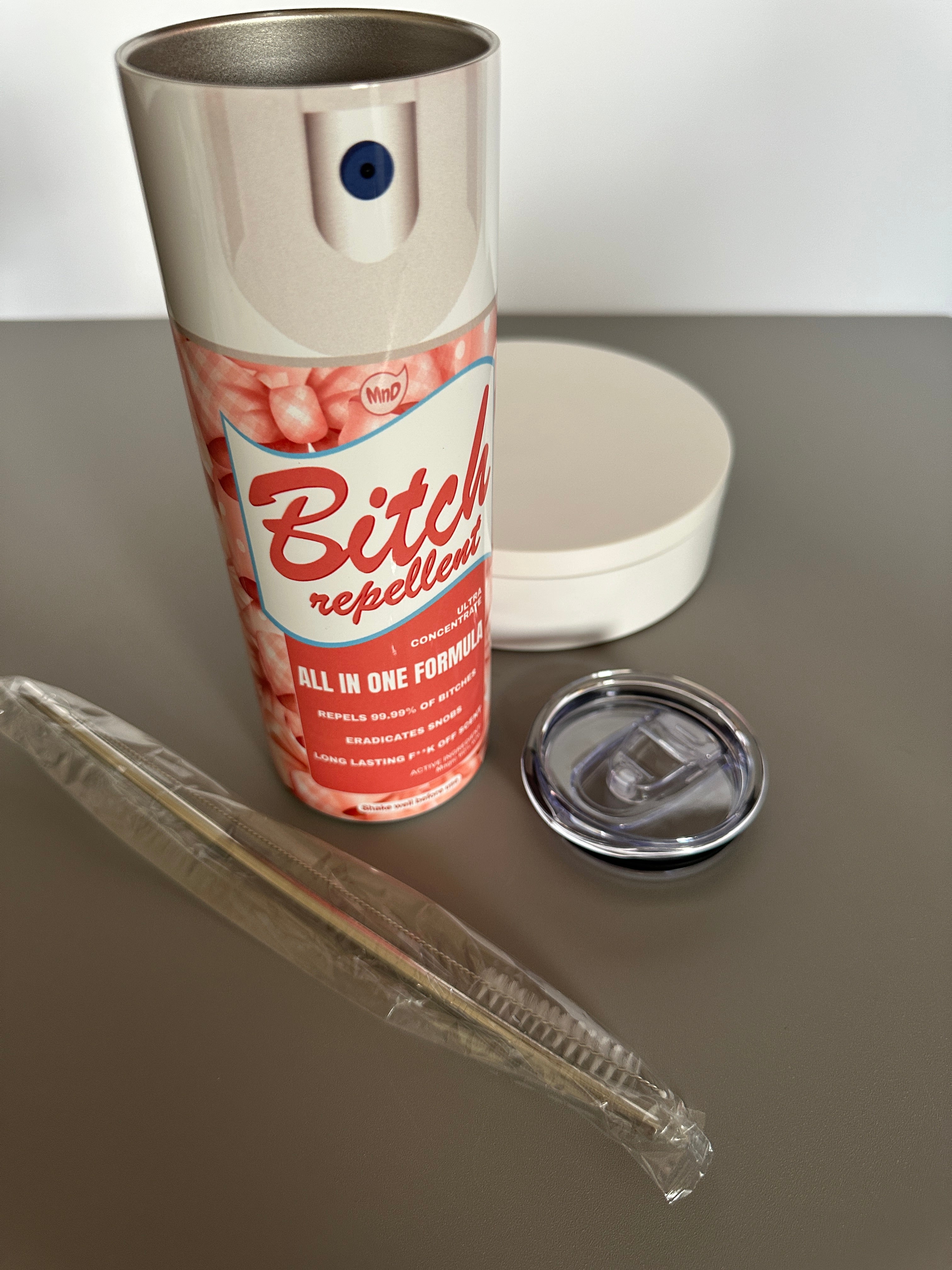 FunnyGiftForFriends​ 20ozTumbler Bitch Be Gone Spray Tumbler Humorous Insulated Travel Mug Practical Joke Drinkware