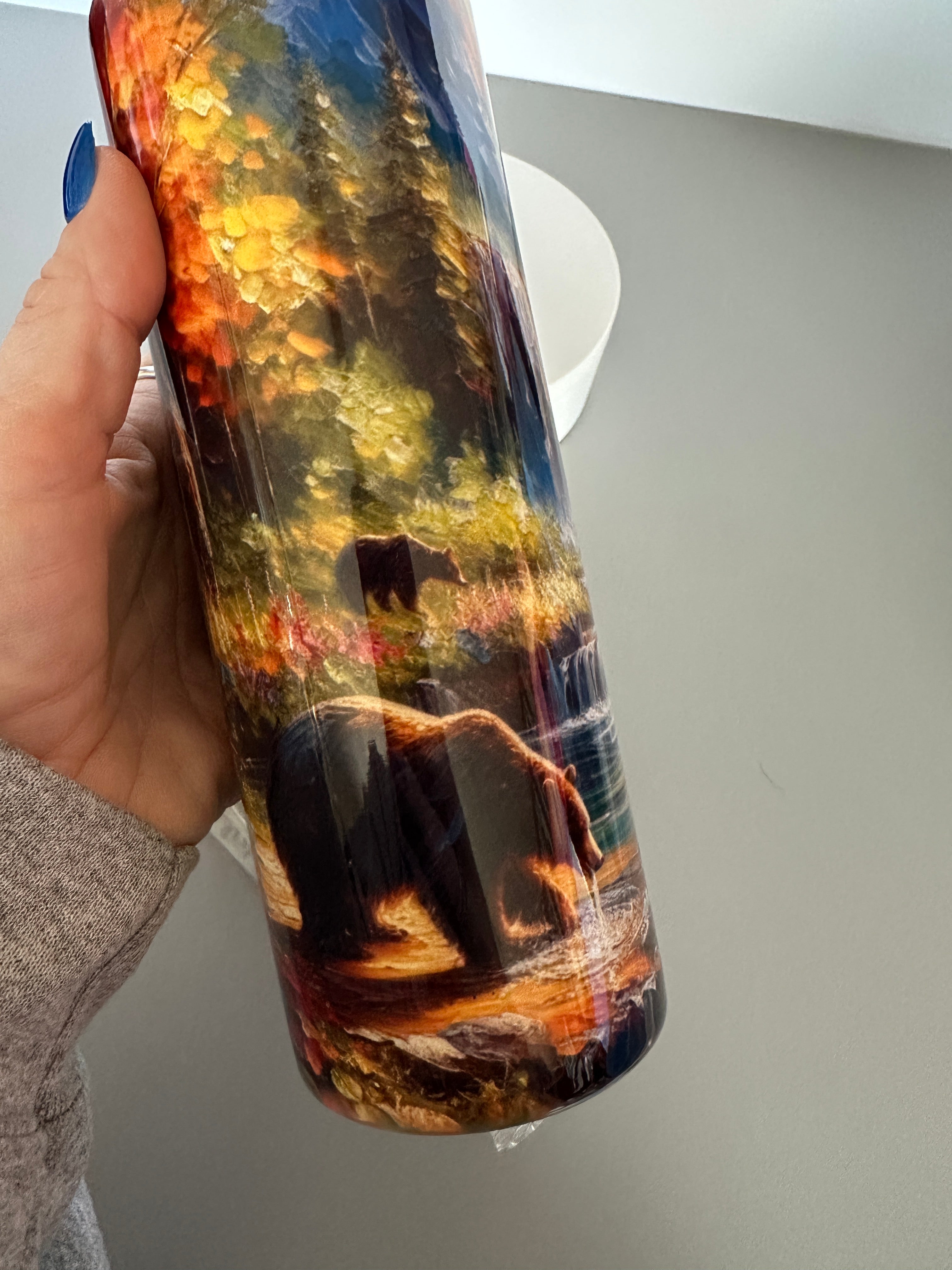 Artistic Travel Mug Wildlife Lover Gift Outdoor Adventure Tumbler Eco-Friendly Tumblers Personalized Drinkware Mountain Scenery Tumbler Rustic Travel Mug Smoky Mountains Tumbler Wildlife Drinkware Nature Art Tumbler Original Art Tumbler Oil Painting Tumbler 20 oz Stainless Steel Tumbler Black Bear Tumbler Tennessee Landscap