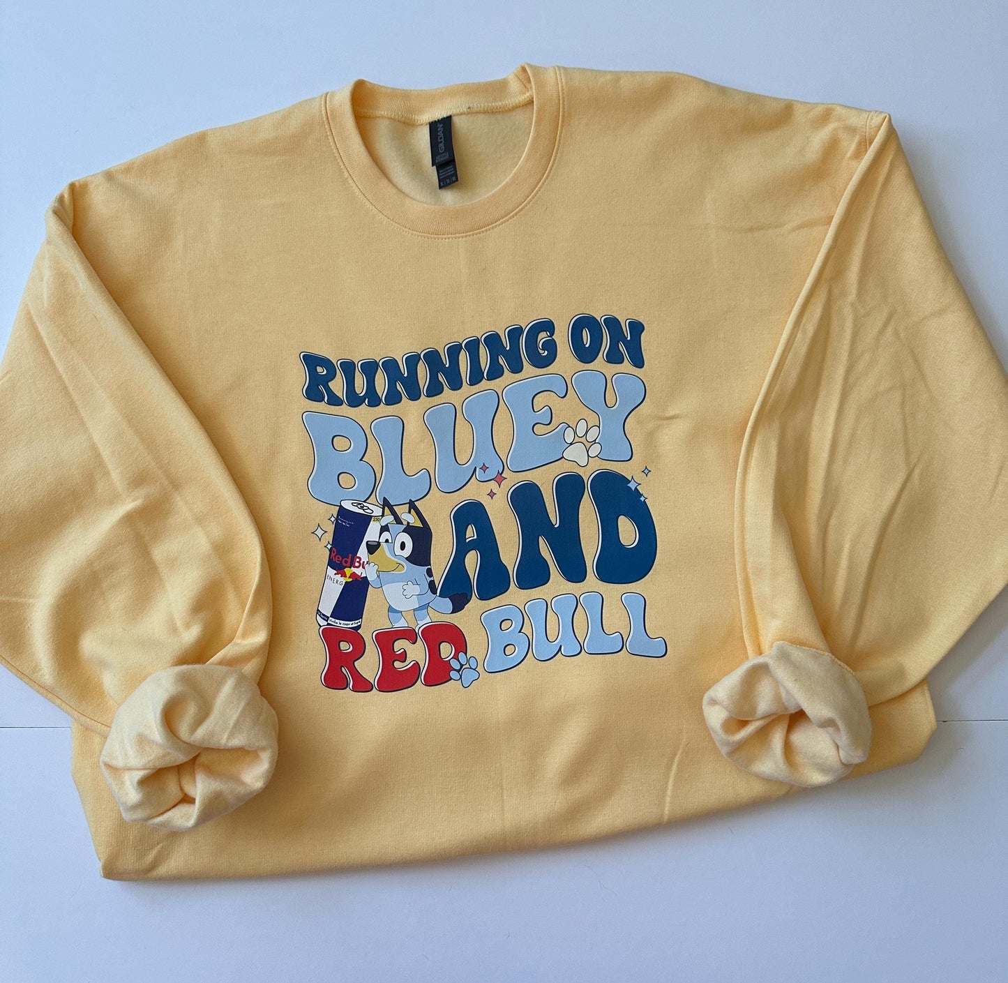 RUNNING ON BLUEY and Red Bull Crew Neck Sweatshirt Mens or Women's Unisex fit