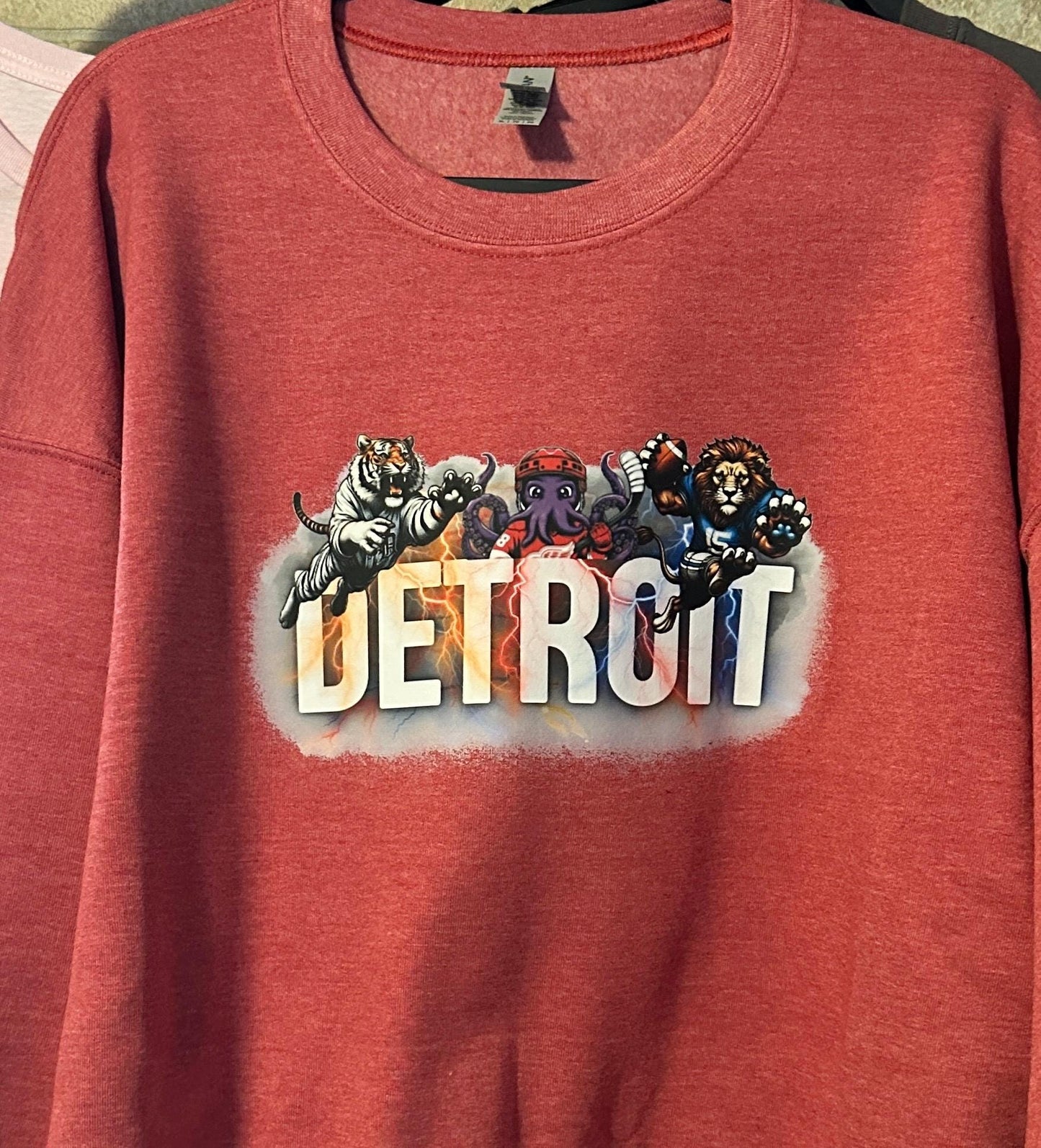 Detroit Fans Lions Tigers Pistons Red Wings Crew Neck Sweatshirt Mens or women’s unisex fit